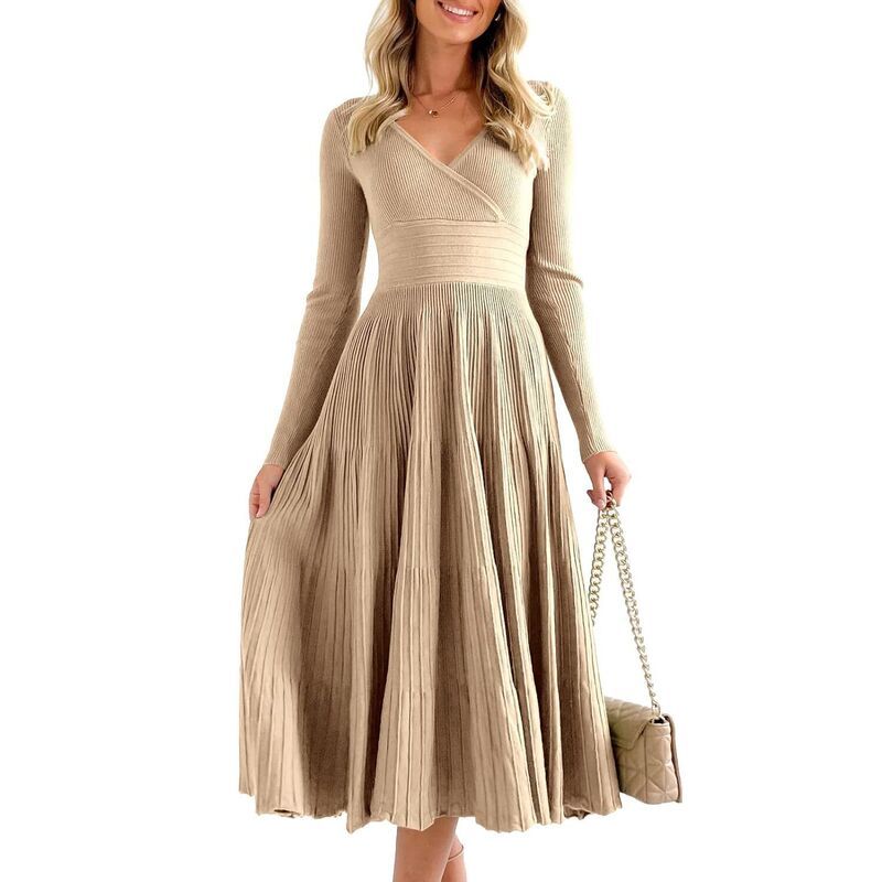 メガリテイラー レディース トップス ワンピース プリーツ ミディ ニット MegaRetailer Womens Wrapleated Knit Midi Dress Khaki カーキ
