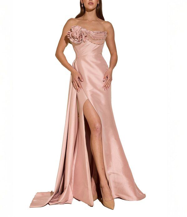 テラニクチュール レディース トップス ワンピース フラワー柄 ドレープ ストラップレス フラワー Terani Couture 3D Floral Straplesstretch Mikado Dr