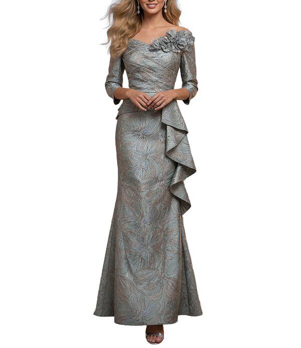 テラニクチュール レディース トップス ワンピース アシンメトリー フリル Terani Couture Jacquard Asymmetrical Neckline Long Sleeve Larg 103,840円