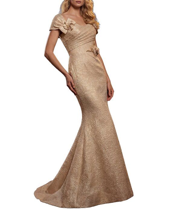 テラニクチュール レディース トップス ワンピース Terani Couture Jacquard OffTheShoulder Flower Applique Gown Champagne シャンパ 105,490円