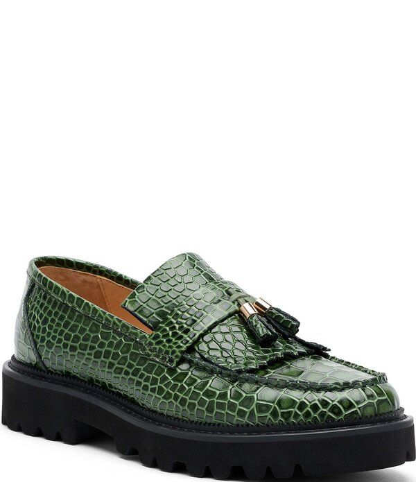 マークノーラン メンズ シューズ スリッポン・ローファー レザー Marc Nolan Mens Journey Croco Embossed Leather Lug Kiltie Tasseloaf