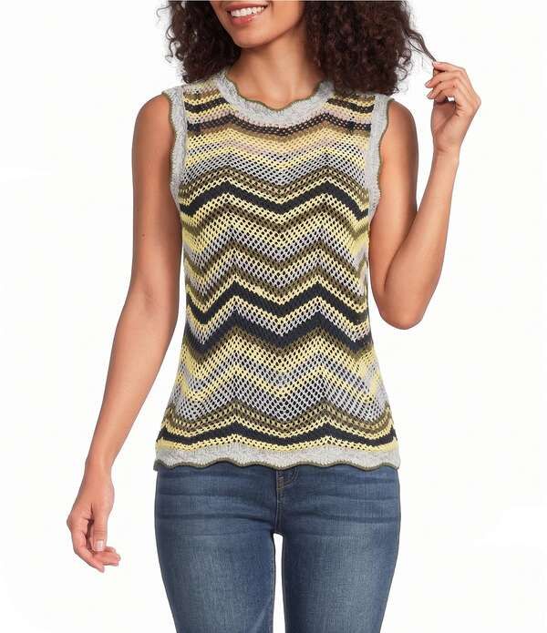 デモクラシー レディース アウター ニット・セーター プチ ノースリーブ Democracy Petite Size Crochet Chevron Round Neck Sleevelessweat 14,686円