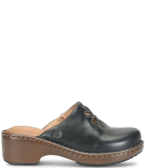 ボーン レディース シューズ サンダル カットアウト レザー Born Torry Leather Flower Cut Out Clogs Black ブラック