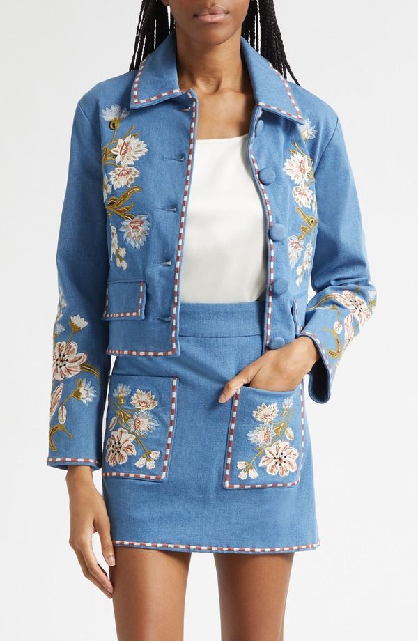 ヴェロニカ ベアード レディース アウター ジャケット・ブルゾン フラワー柄 コットン フラワー Veronica Beard Vikaria Floral Embroidery Stretch Co