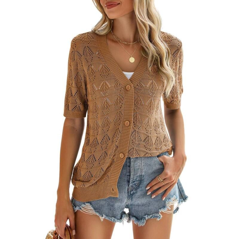 ジーグー レディース アウター ニット・セーター Vネック カーディガン クロップド Zeagoo Womenshort Sleeve Crochet Cropped Cardigan V Neck