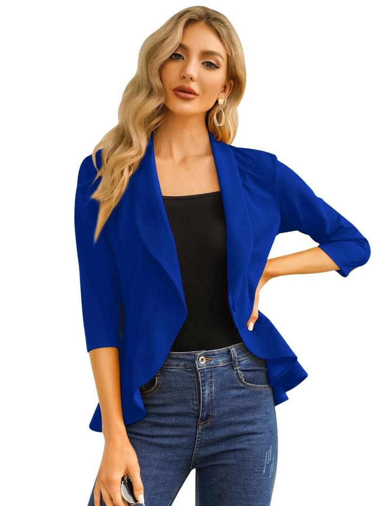 ファンジュライ レディース アウター ジャケット・ブルゾン フリル ブレザー FUNJULY Womens Casual Blazer 34 Sleeve Open Front Ruffle Work