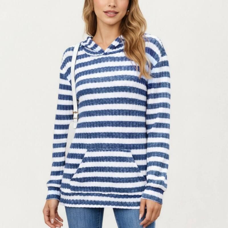 アンナカシ レディース アウター ニット・セーター リブ パーカー AnnaKaci Womenstriped Ribbed Knit Hoodie Top with Softextu red Fab 11,536円