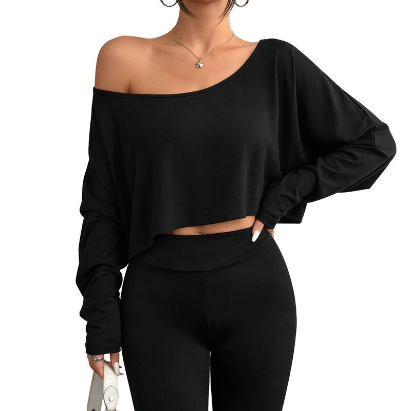 クリアフラワー レディース トップス シャツ ClearFlower Womens Off Shoulder Long Sleeve Crop Top Loose Fit Casual T Shirt