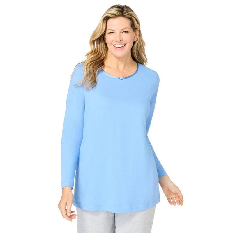 ドリームスアンドコー レディース アンダーウェア ナイトウェア プラスサイズ Tシャツ サテン Dreams Co Plusize Satin Trim Sleep Tee French Blue ブ