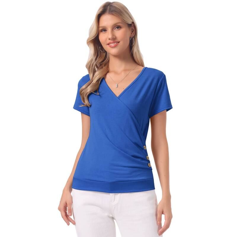 アレグラ ケー レディース トップス シャツ Vネック ギャザー ALLEGRA K Womens Wrap V Neck Short Sleeve Button Decoruched Top Roy 8,610円