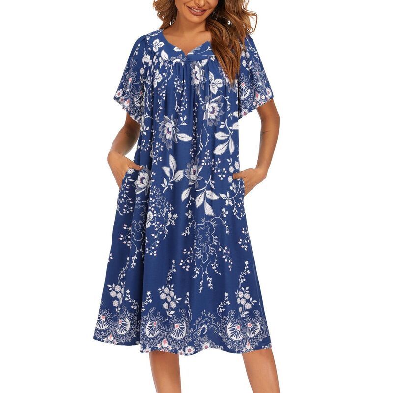 エコアー レディース アンダーウェア ナイトウェア プリーツ Ekouaer Womens House Dresses with Pockets Pleated Mumu Dress Cooling