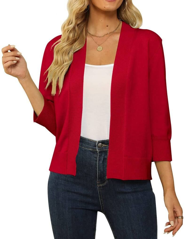 ファンジュライ レディース アウター ニット・セーター カーディガン クロップド FUNJULY Womens Lightweight 34 Sleeve Cropped Cardigan Soft