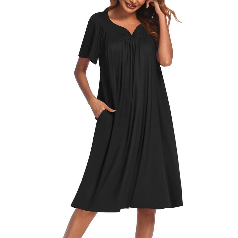 エコアー レディース アンダーウェア ナイトウェア Ekouaer Womens House Dress with Pockets Black ブラック
