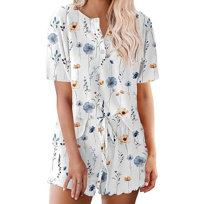 エコアー レディース アンダーウェア ナイトウェア Ekouaer Women soft Lightweight Lounge Set Short Sleeve Top White Flower ホワ 8,725円