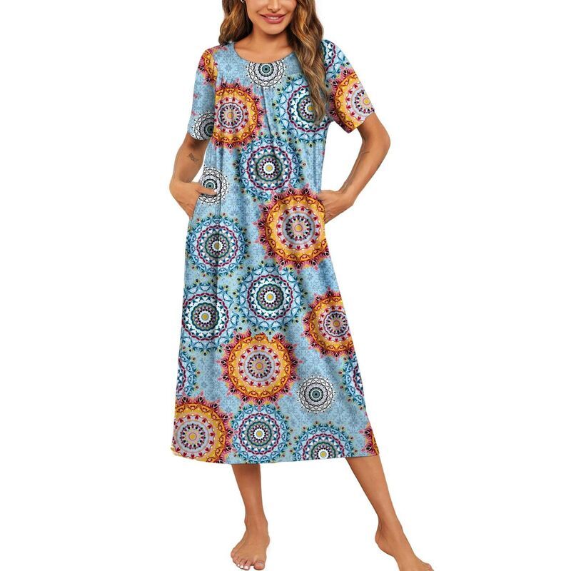 エコアー レディース アンダーウェア ナイトウェア プリーツ Ekouaer Womens House Dress with Pockets Long Nightgowns for Women Hou