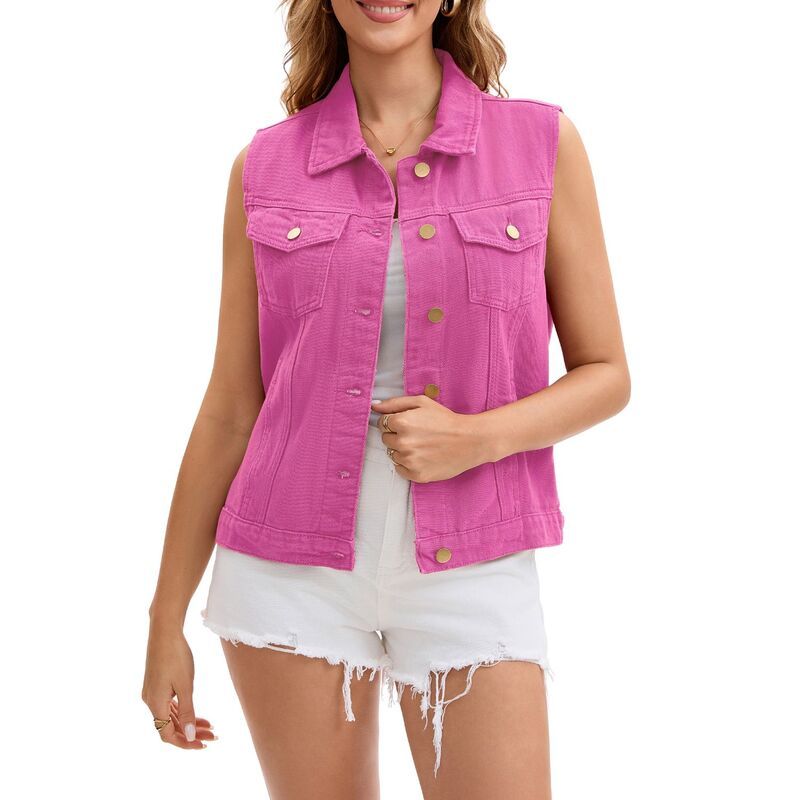 インスパイア シック レディース アウター ジャケット・ブルゾン ボタンダウン ベスト ノースリーブ ダウン デニム INSPIRE CHIC Womens Denim Vest Button Dow
