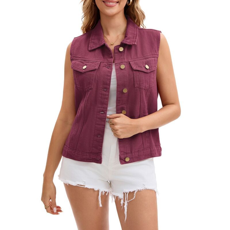 インスパイア シック レディース アウター ジャケット・ブルゾン ボタンダウン ベスト ノースリーブ ダウン デニム INSPIRE CHIC Womens Denim Vest Button Dow