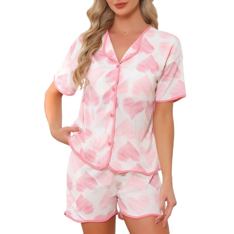 インスパイア シック レディース アンダーウェア ナイトウェア ボタンダウン フリル ショートパンツ ダウン INSPIRE CHIC Womens Pajama Set Ruffle Trim Cu 9,360円