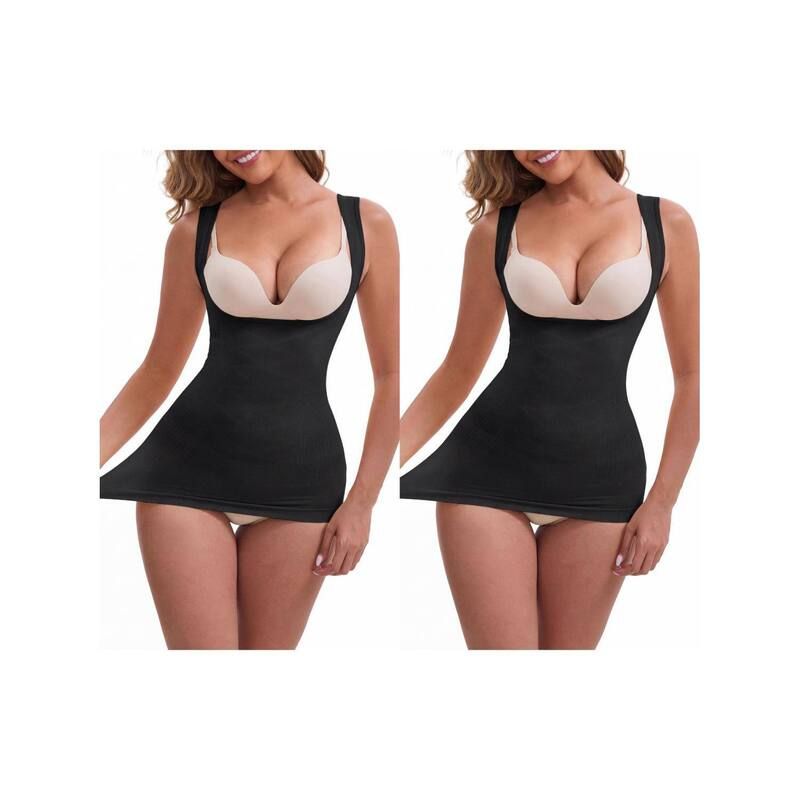 インスパイア シック レディース トップス シャツ ベスト INSPIRE CHIC 2 Packs Womensquare Neck UBack Shaper Tank Top Tummy Cont