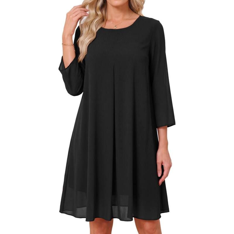 インスパイア シック レディース トップス ワンピース シフォン クルーネック ひざ丈 INSPIRE CHIC Womens Chiffon Dresses 34 Sleeve Crewneckne