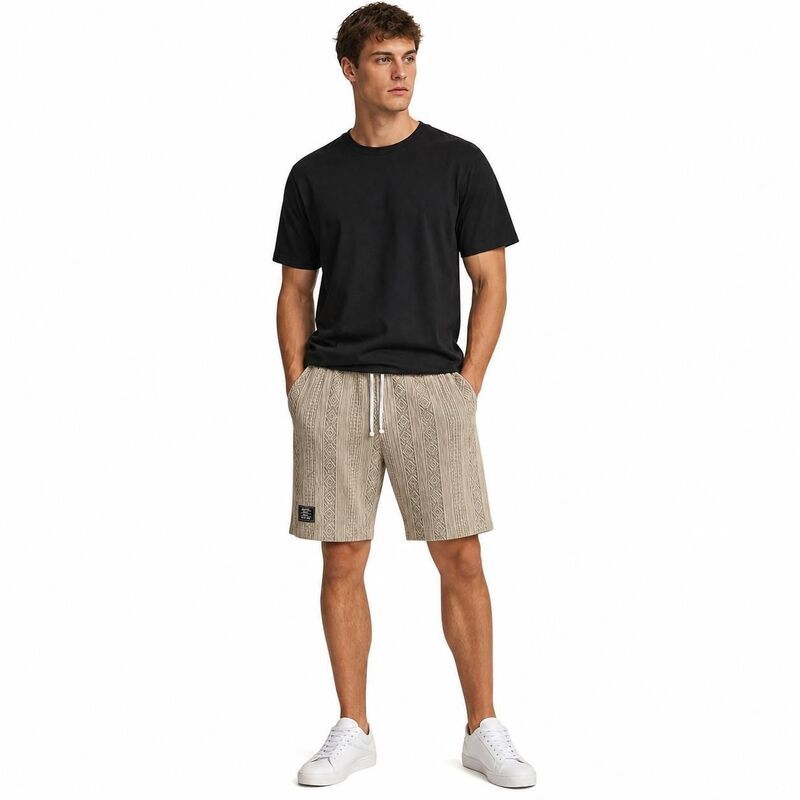 ジョイジョイ メンズ ボトムス ハーフパンツ・ショーツ ひざ丈 ドローコードウエスト ショートパンツ ニット JoyJoy Mens Textu red Cable Knit Casual Short