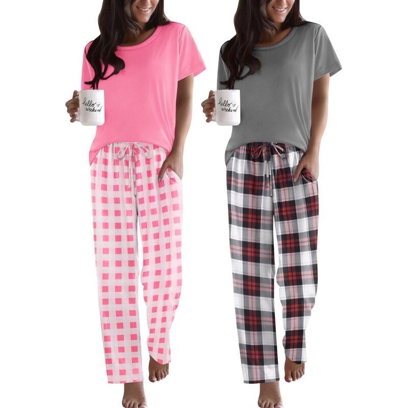 エコアー レディース アンダーウェア ナイトウェア プリント パンツ Ekouaer 2 Pack Pajamas for Women Set Short Sleeve Sleepwear Top a