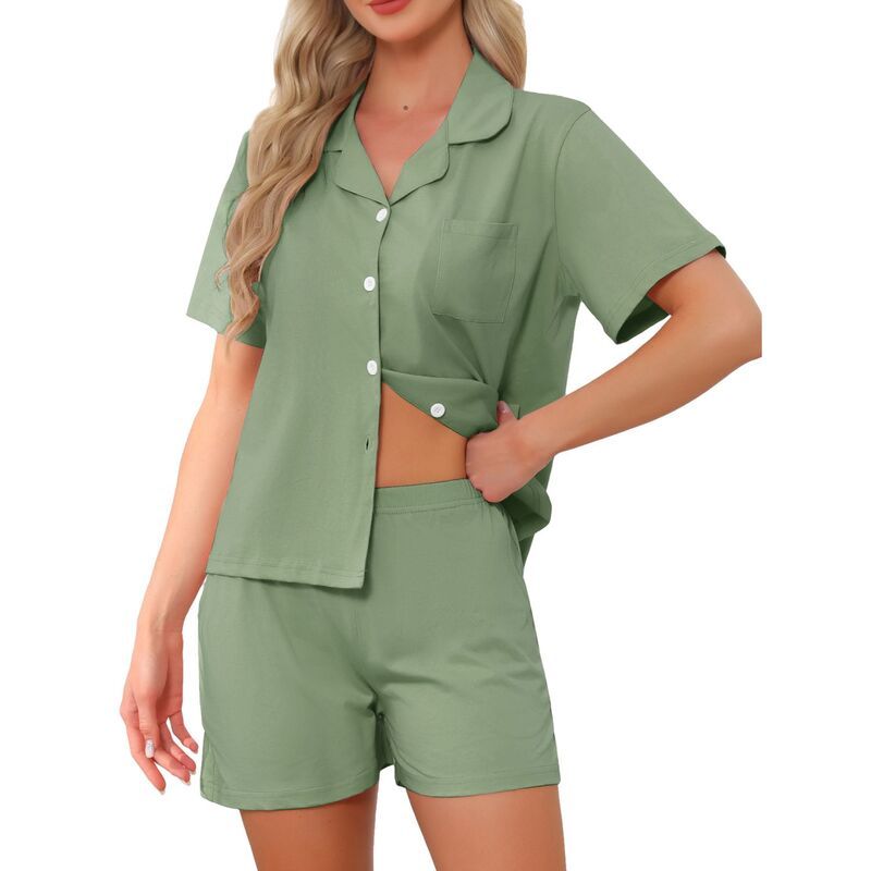 インスパイア シック レディース アンダーウェア ナイトウェア ショートパンツ コットン INSPIRE CHIC Womens Pajamaset Button Up Lounge Sets Cot