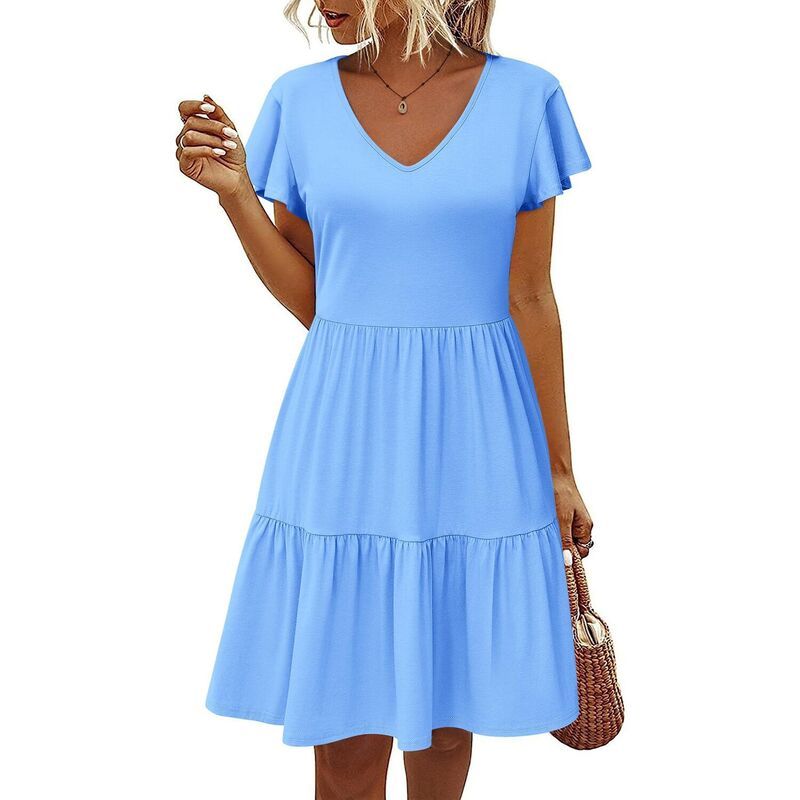 ジーグー レディース トップス ワンピース Vネック ティアード A ライン フリル Tシャツ コットン Zeagoo Women Cotton Tieredress Ruffled ALine Sw 11,866円