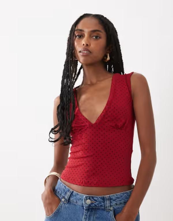 モーテル レディース トップス シャツ ドット Motel Emberly plunge neck topolka dots Red polka dot レッド 13,665円