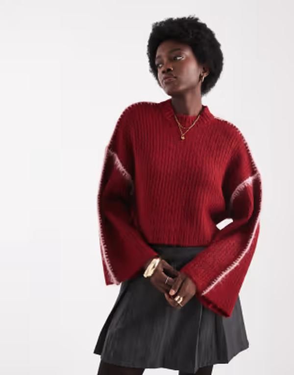 ネイティブユース レディース アウター ニット・セーター クロップド Native Youth seam detail cropped sweate rED レッド