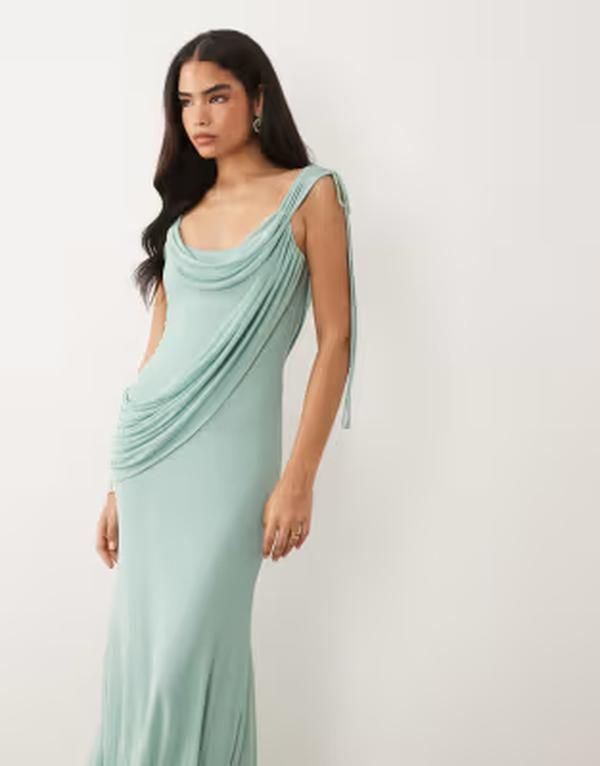 エイソス レディース トップス ワンピース ドレープ メッシュ マキシ ASOS DESIGN shoulder grazing draped neckline mesh maxi dress wit