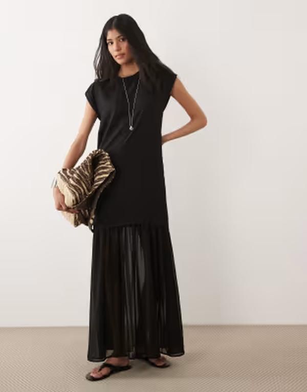 エイソス レディース トップス ワンピース ミディ シアー ASOS DESIGN hybrid midi dress with sheer hem Black ブラック