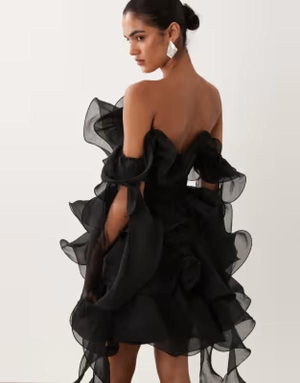 エイソス レディース トップス ワンピース フリル ミニ ASOS LUXE textu red organza wired ruffle off shoulder mini dress Black