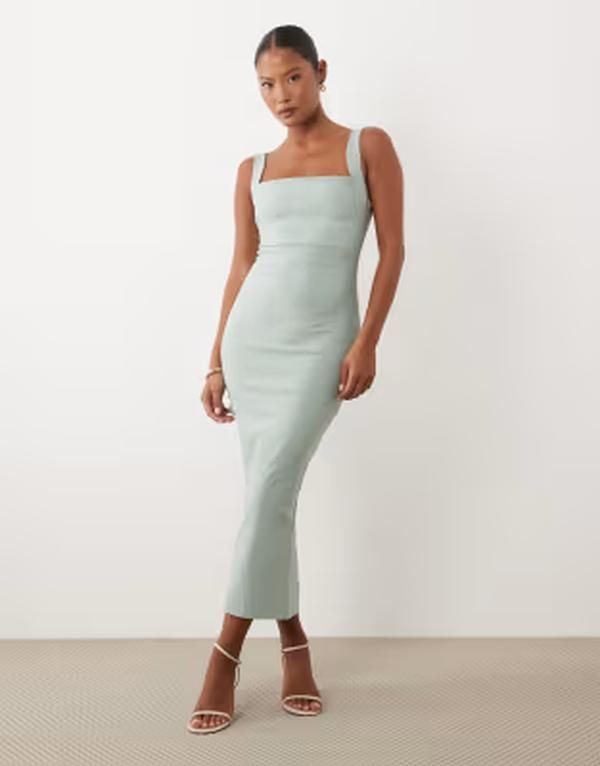 ベスパー レディース トップス ワンピース プチ Vesper Petite bengaline square neck scoop back midaxi dress in sage セージ