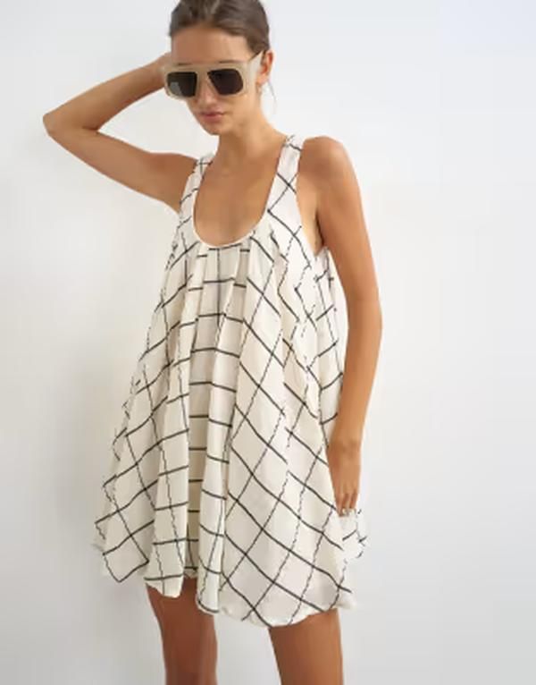 トップショップ レディース トップス ワンピース プリーツ ミニ Topshop full hem pleated mini sundress in mono plaid Mono check チェッ