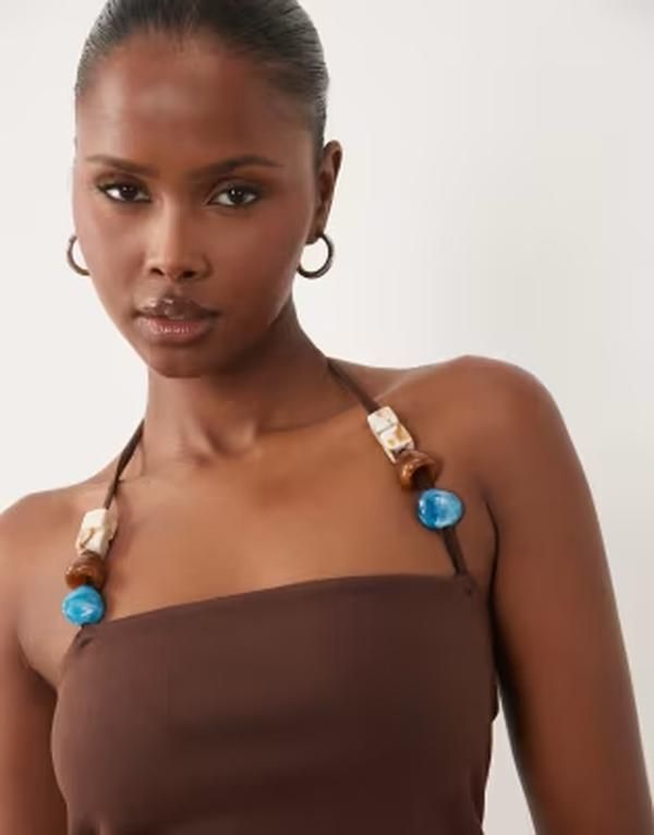 エイソス レディース トップス シャツ コットン ホルター ASOS DESIGN compact cotton strappy halter neck top with beadetail in c