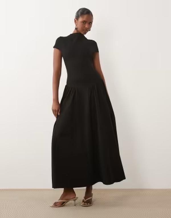 カイア レディース トップス ワンピース ハイネック マキシ Kaiia exclusive high neck short sleeve fit and flare basque dropped w