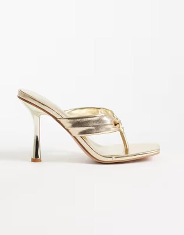 シミ レディース シューズ サンダル トール ヒール SIMMI Shoesimmi London Solea toe post heeled sandals metallic Gold Metall