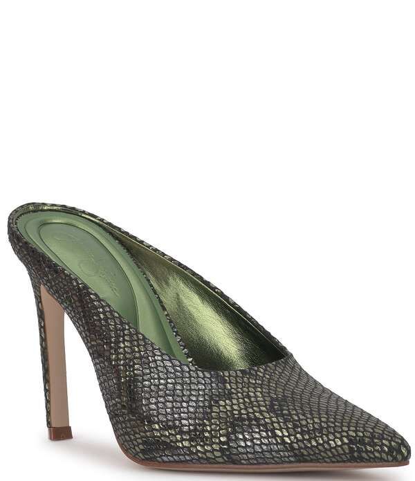 ジェシカシンプソン レディース シューズ サンダル Jessica Simpson Wilix Snakembossed Stiletto Mules Light Green グリーン