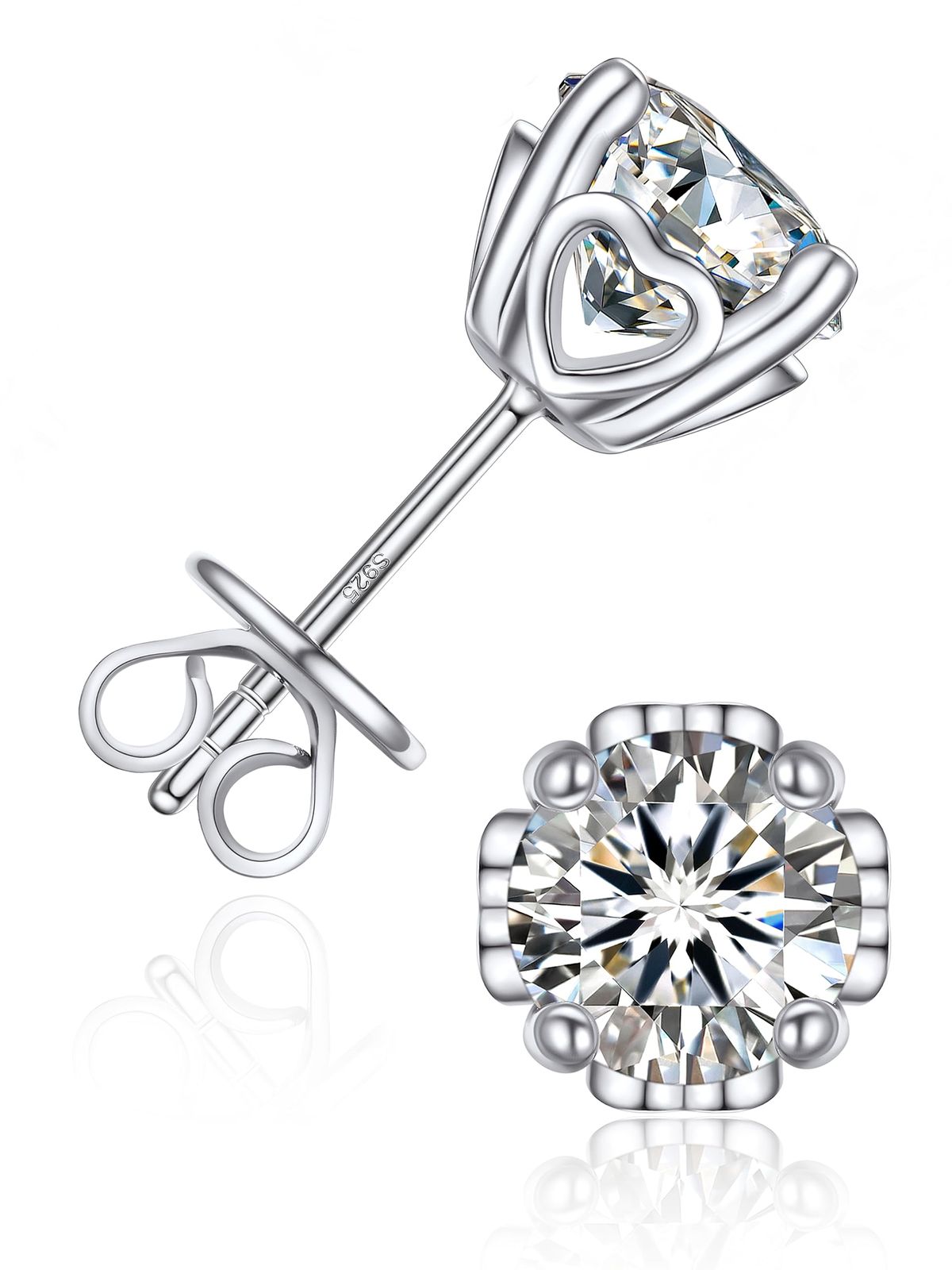 1CT モアサナイト ピアス レディース シルバー925 シルバー Heart Prong