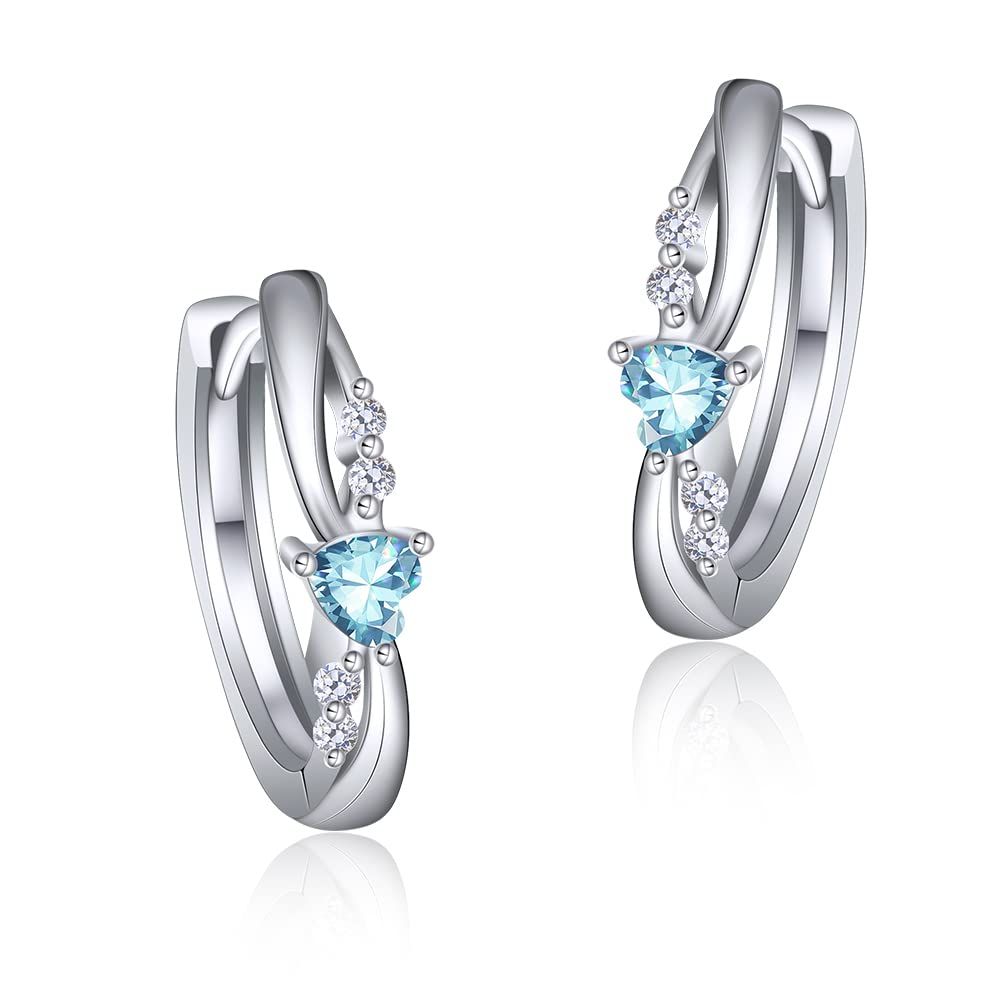 Earrings, Women's Zirconia, March Birthstone, Recommended Jewelry, Heart Twist Hoop Earrings, Metal Allergy Compatible, Plated, 925, Watermark, Silver, Knot, March Aquamarine