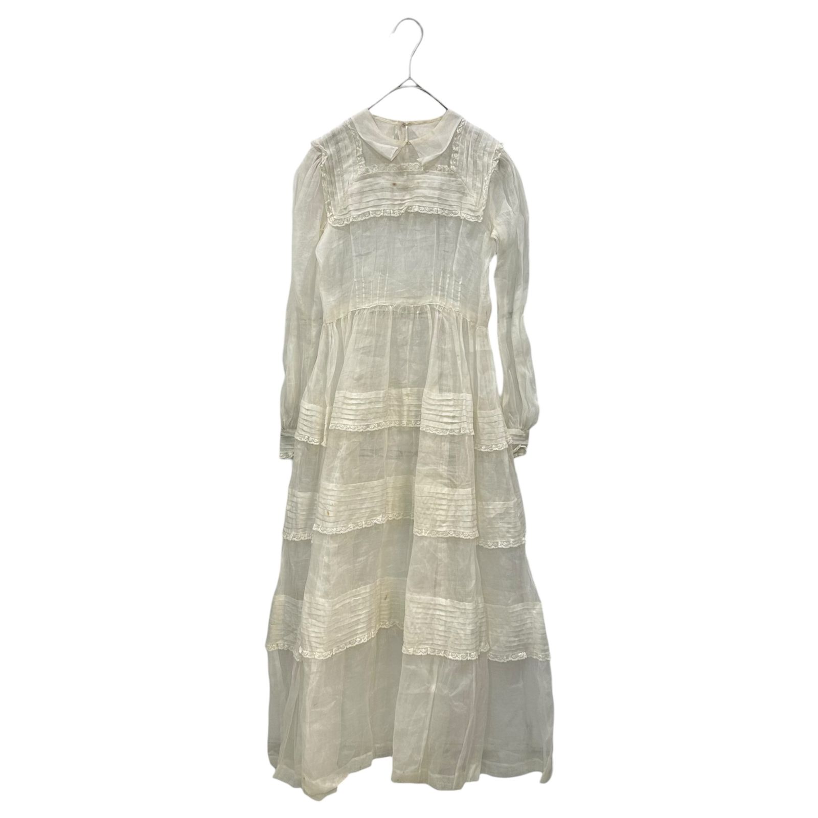 Euro antique(ヨーロッパアンティーク) about 1900's~ organza lace decoratedwith collar dress 20世紀初頭頃のレース装飾オーガンザドレス 表記無し(S程度) ベージュ 20,618円