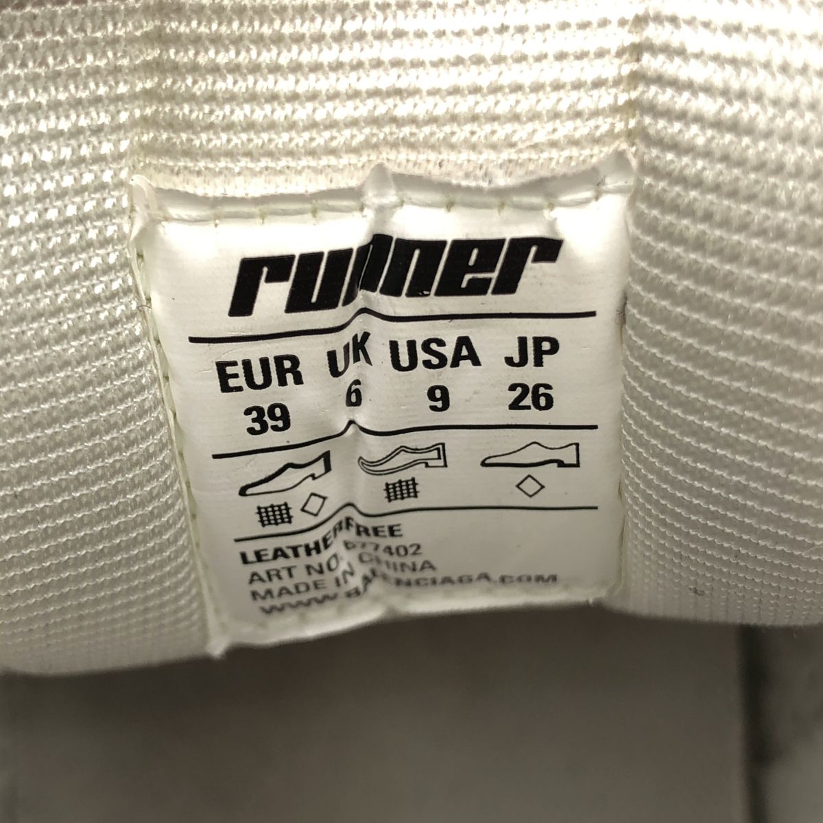 BALENCIAGA バレンシアガ Runner Sneakers ランナースニーカー 677402 ホワイト 26