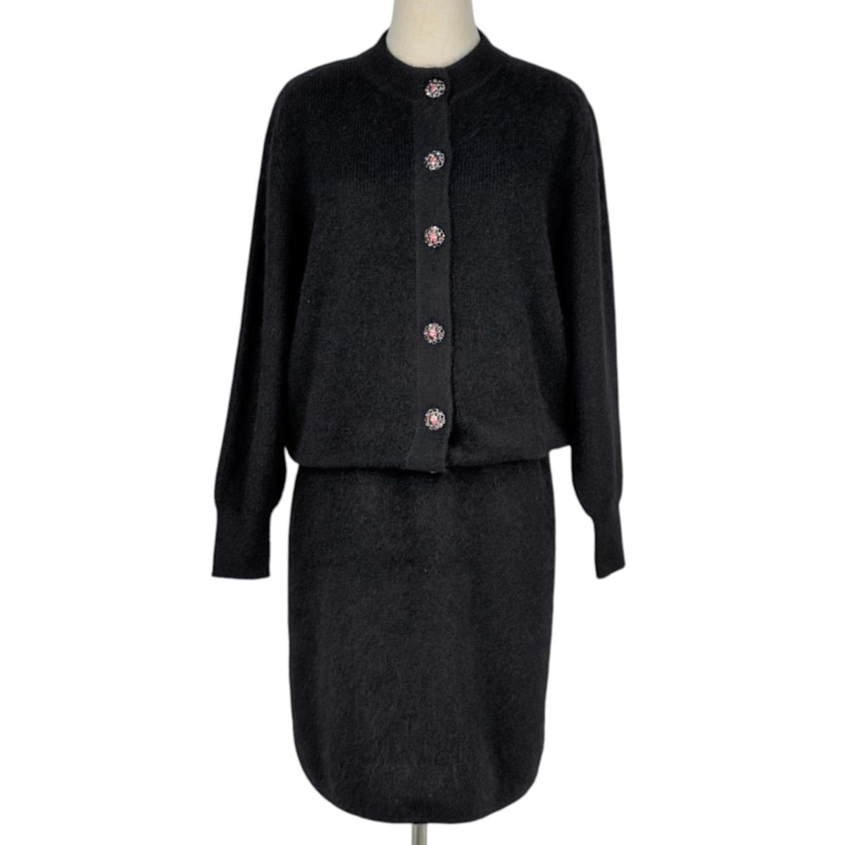 イヴ・サンローラン YVES SAINT LAURENT ニット セットアップ カーディガン ブラック レディース 【中古】