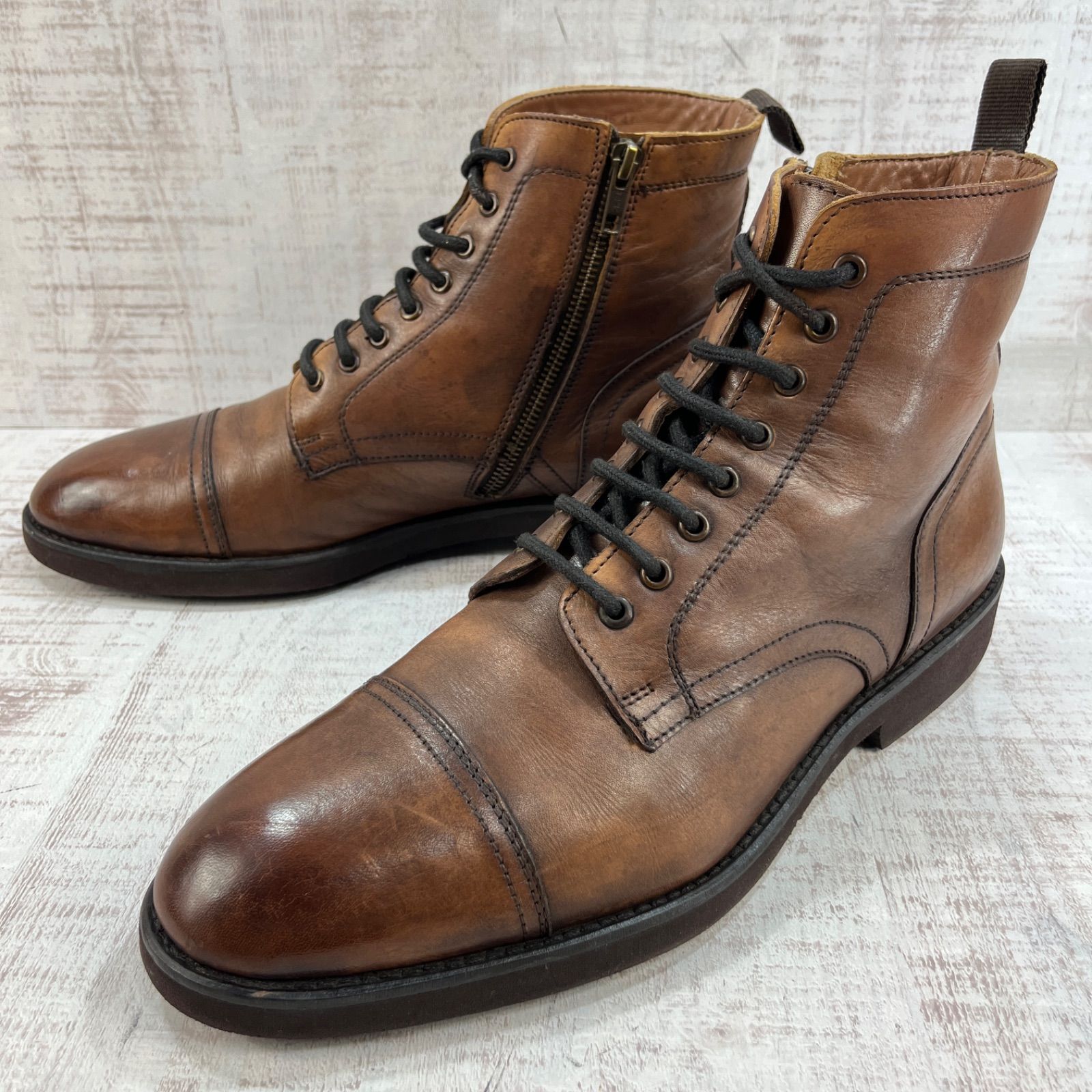 alfredoBANNISTER アルフレッドバニスター サイドジップ レースアップブーツ 43 27.5cm メンズ ブラウン