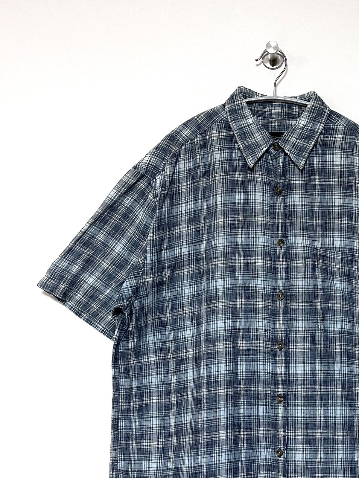 Eddie Bauer】90-00s S/S コットンリネンチェックシャツ M エディー