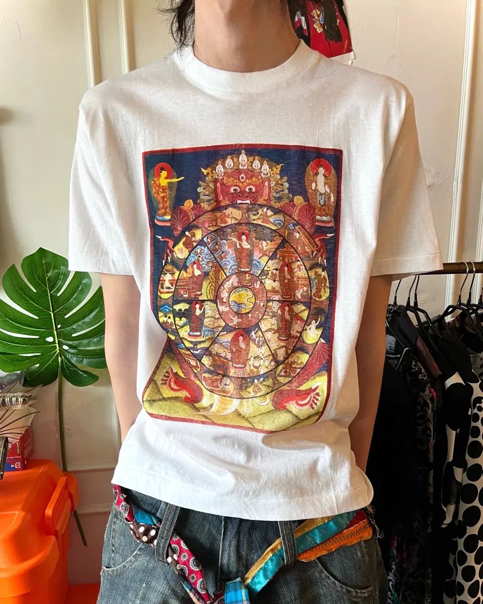80s-90s T Collection オリエンタル ヴィンテージ チベット仏教 六道輪廻図 プリンティング シングルステッチ 半袖 Tシャツ