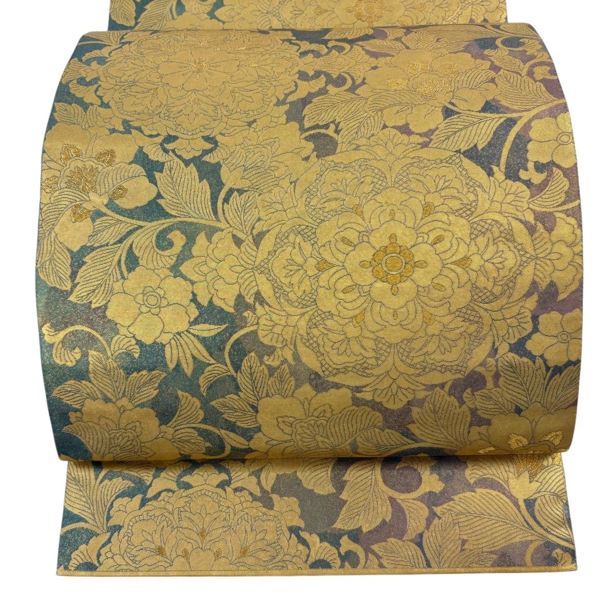 【美品】 袋帯 名品 長嶋成織物 落款 瀞金錦 西域華文 関西仕立て 花唐草 金糸 本金箔 金色 六通 正絹 【中古】