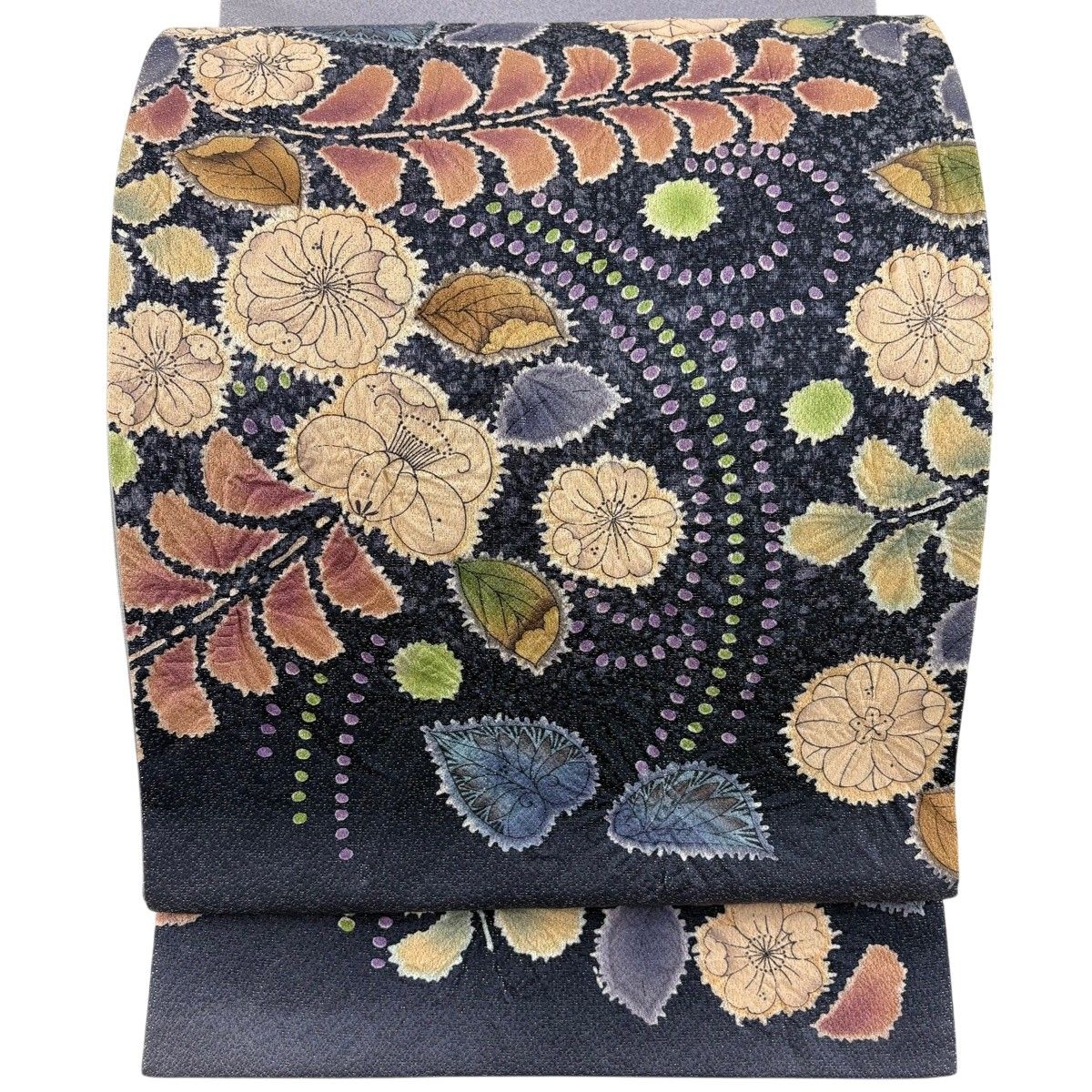 【美品】 袋帯 名品 辻が花 銀通し 濃紫 お太鼓柄 正絹 【中古】