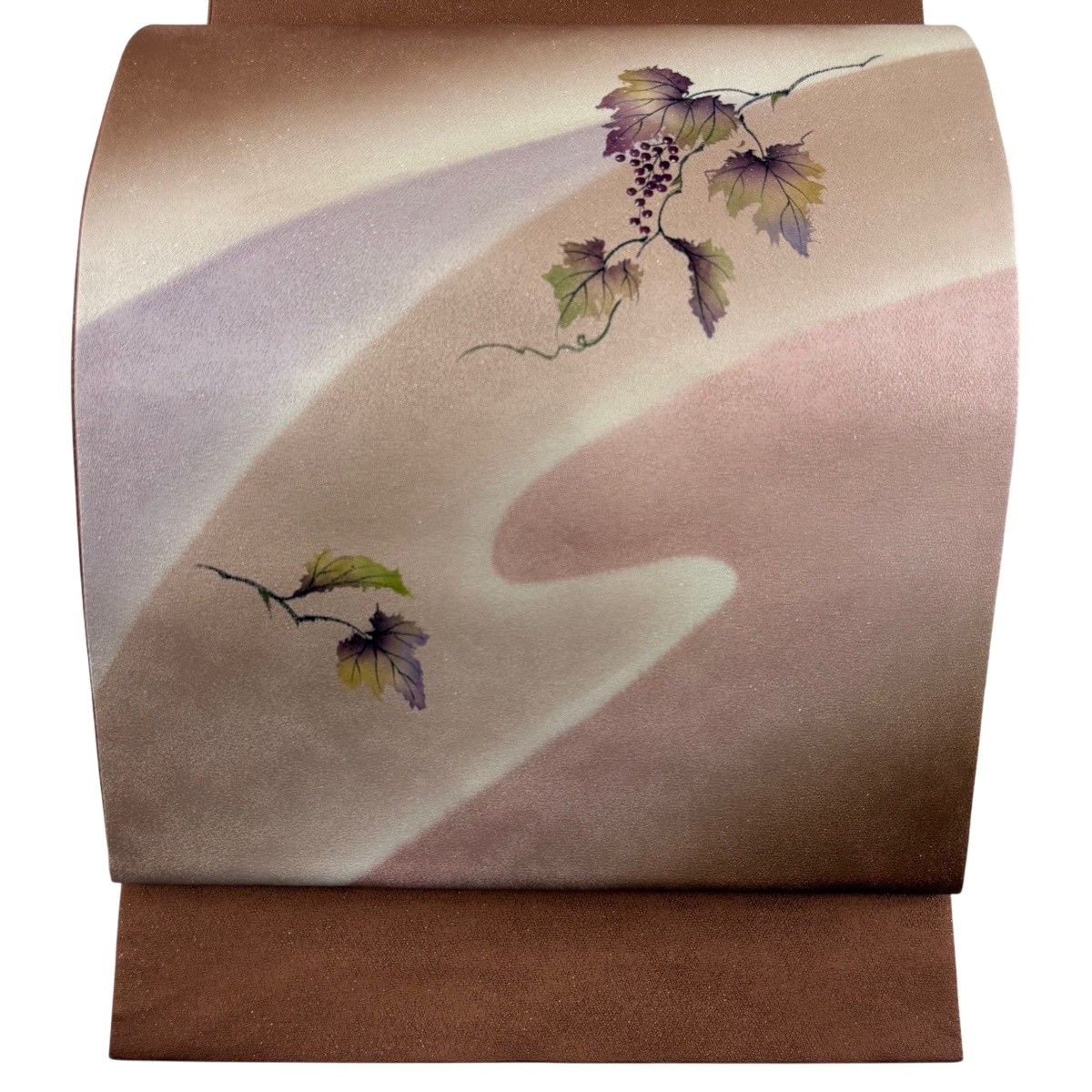 【美品】 袋帯 名品 落款 やまと 葡萄 霞 箔 赤茶 お太鼓柄 正絹 【中古】